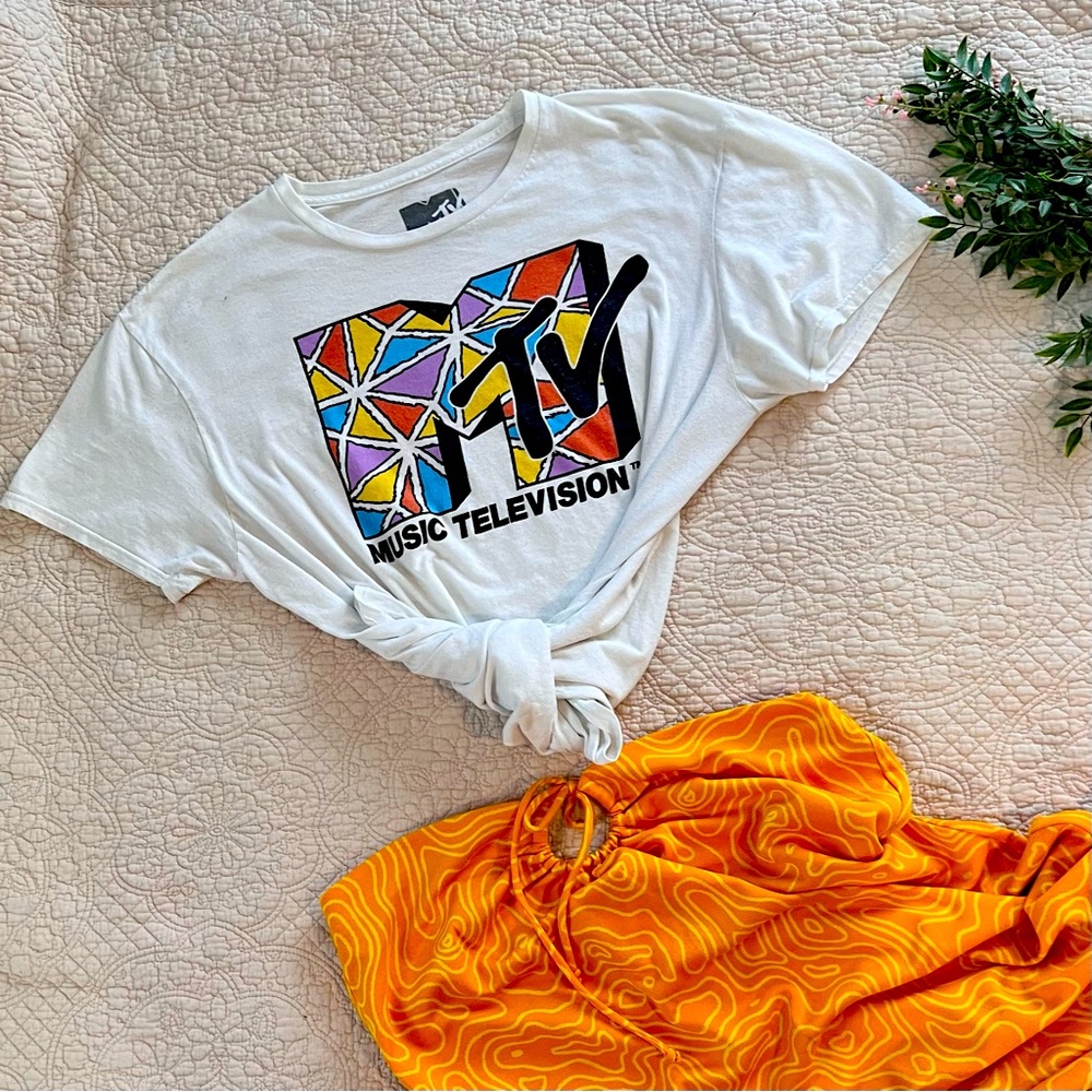 MTV Color Block 100% Cotton Womens Size Large T Shirt